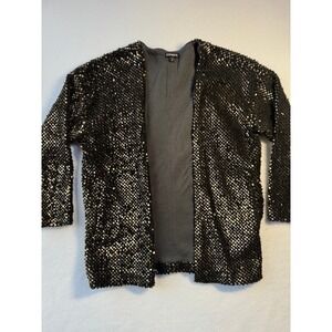 EXPRESS‎ Black Gold Sparkle Sequin Boyfriend Lined Cardigan Sweater Jacket XS